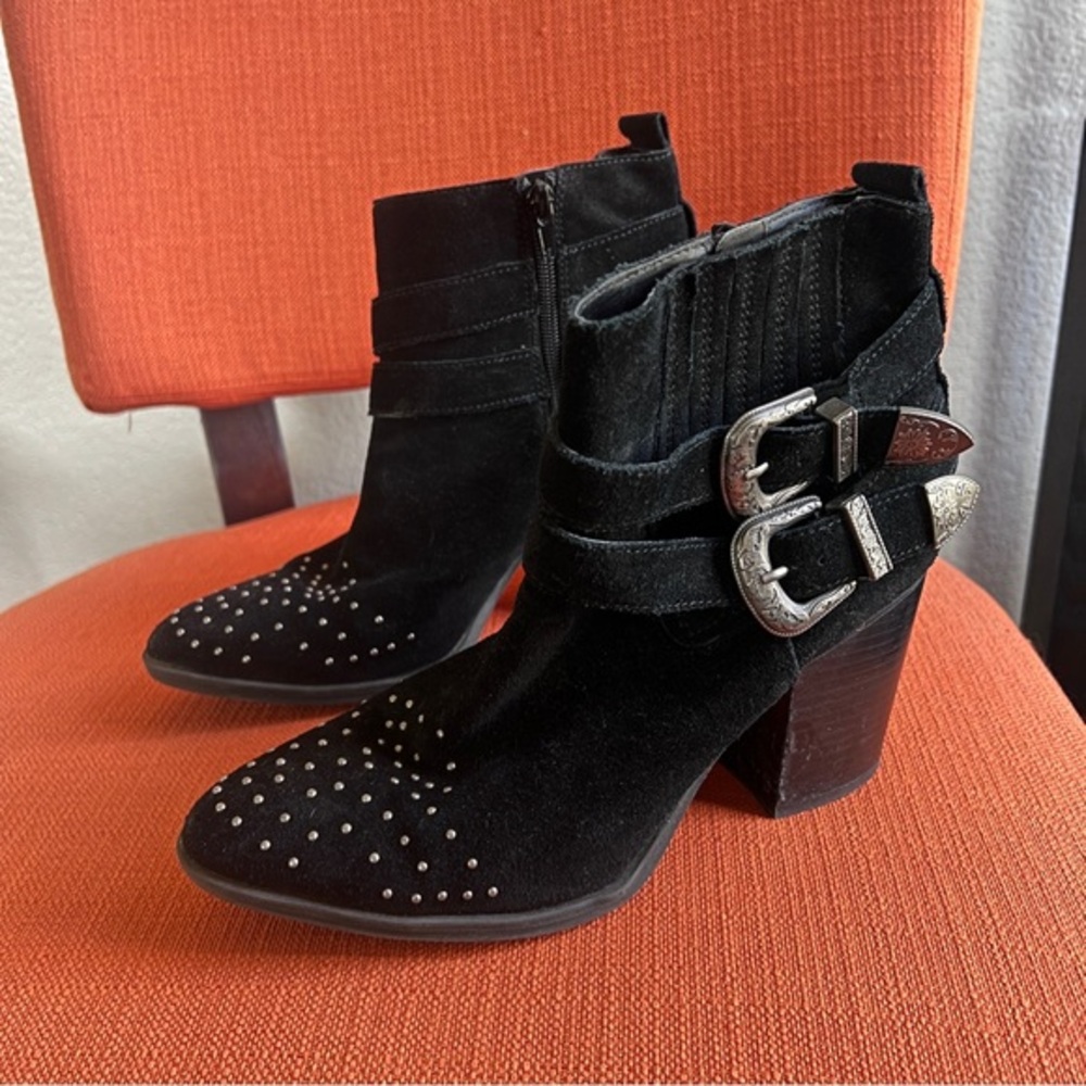 Steve Madden Black Western Buckle Ankle Boots - Picture 1 of 11